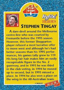 1996 Select Tip Top Hyfibe Heroes #30 Stephen Tingay Back